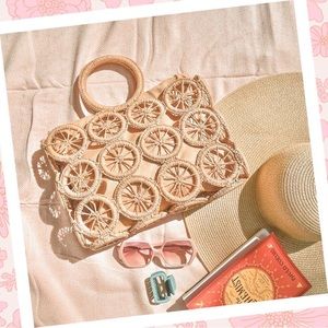 Small Charming Woven Beach Tote with Removable Drawstring Liner